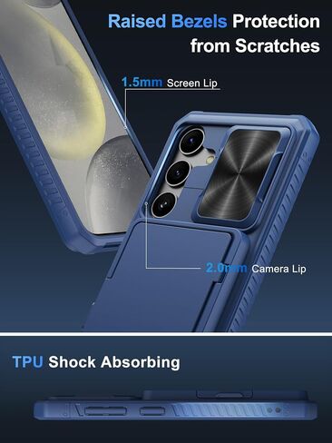 Vihibii for Samsung Galaxy S24 Ultra Case with Card Holder (4 Cards) & Slide Camera Cover & Kickstand, Shockproof Rugged Hard Back & TPU Soft Edge Wallet Case for Galaxy S24 Ultra 5G 6.8" 2024, Black in Saudi Arabia