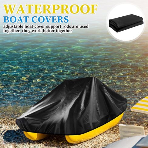 Boat Cover Support Pole System, 2 Pcs Waterproof Boat Covers and 2 Pcs Adjustable Boat Cover Support Poles, Height 12''-54'', Boat Cover with Support Poles for Pedal Pontoon Boat, Black in Saudi Arabia