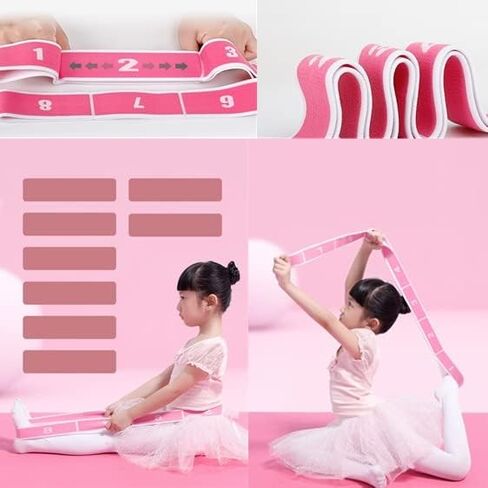 حزام مطاطي للأطفال باللون الوردي والأبيض، شريط مطاطي للتدريب على الرقص للأطفال، أشرطة مطاطية، حزام مطاطي مع حلقات للمرونة، سجادة اليوجا، أشرطة حمل، حامل التشجيع، تمرين الساق، اليوجا in Kuwait