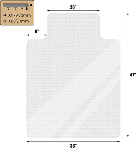 Floor Mat for Office Chair on Carpet,Non-Slip rug 36" X 47" with Lip,Transparent Plastic Carpet Protector, Heavy Duty Desk Rug for Rolling Chair,Gaming Chair Mat for Carpet,Easy to Clean in Kuwait