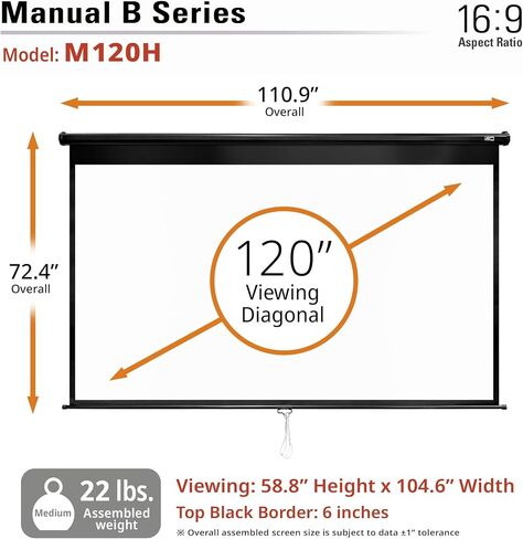 Elite Screens Manual Pull Down Projector Screen 110-INCH Home Movie Cinema Gaming Office Presentation, ISF Certified, Auto-Lock Mechanism, 4K / 8K 3D Ultra HDR HD Ready, M110H in Kuwait