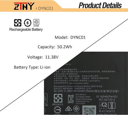 ZTHY DYNC01 96BTA016H 96BTA015H Battery Replacement for Microsoft Surface Pro 8 1983 1982 Series Tablet 11.38V 50.2Wh 4414mAh with Tools in Saudi Arabia