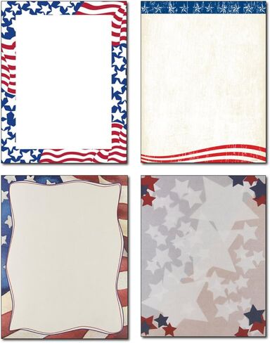 Patriotic Stationery Variety - 4 Designs - 80 Sheets - Great for Memorial Day, Veteran's Day, Independence Day in Saudi Arabia