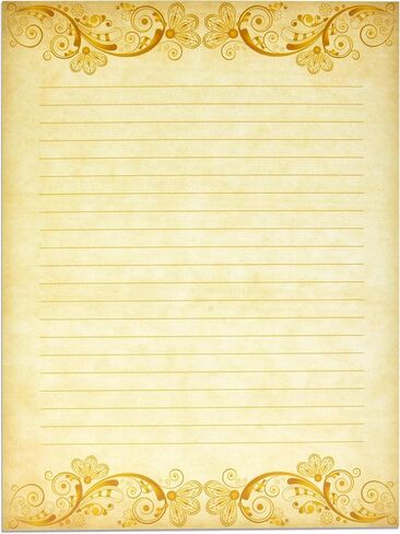 Gift Boutique 100 حزمة من الورق الثابت المبطن العتيق مع أوراق كلاسيكية بتصميم أنيق ذهبي مثالية لكتابة القصائد وكلمات الأغاني ودعوات الزفاف ومستلزمات الطباعة، مقاس 8.5 بوصة × 11 بوصة in Saudi Arabia