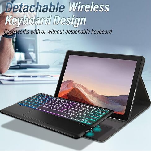حافظة لوحة مفاتيح بإضاءة خلفية لجهاز Microsoft Surface Pro 7 Plus/Pro 7/ Pro 6/ Pro 5/ Pro 4 12.3 بوصة، لوحة مفاتيح لاسلكية بإضاءة خلفية 3 مناطق مع حافظة غطاء حامل نحيفة لجهاز Surface Pro 12.3 بوصة in Kuwait