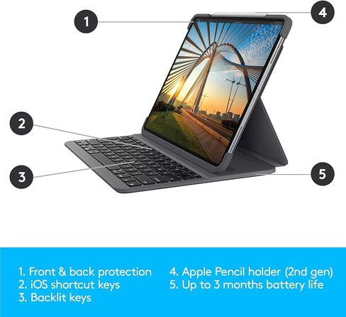 Logitech Slim Folio Pro Backlit Bluetooth Keyboard Case for iPad Pro 11-inch (1st, 2nd, 3rd, 4th gen - 2018, 2020, 2021, 2022) - Graphite (Renewed) in Saudi Arabia