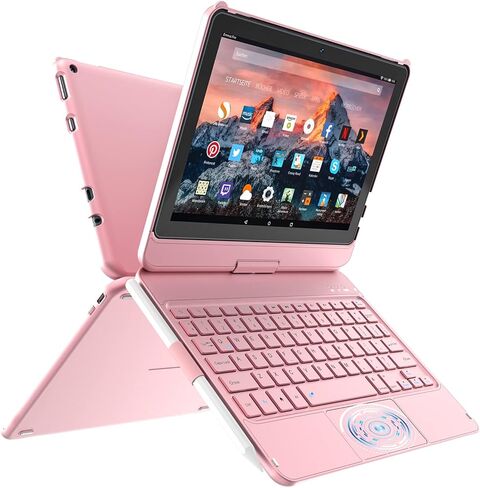 لوحة مفاتيح تعمل باللمس للكمبيوتر اللوحي Kindle Fire HD10 الجديد كليًا وFire HD10 Plus (متوافق فقط مع الجيل الحادي عشر، إصدار 2021) حافظة لوحة مفاتيح قابلة للدوران 10.1 بوصة - 360 درجة، رفيعة ومحمية للكمبيوتر اللوحي Fire HD10 (2021) in Saudi Arabia