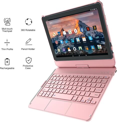 لوحة مفاتيح تعمل باللمس للكمبيوتر اللوحي Kindle Fire HD10 الجديد كليًا وFire HD10 Plus (متوافق فقط مع الجيل الحادي عشر، إصدار 2021) حافظة لوحة مفاتيح قابلة للدوران 10.1 بوصة - 360 درجة، رفيعة ومحمية للكمبيوتر اللوحي Fire HD10 (2021) in Saudi Arabia