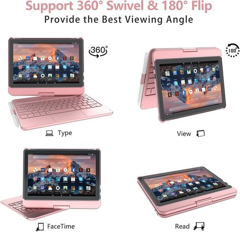 لوحة مفاتيح تعمل باللمس للكمبيوتر اللوحي Kindle Fire HD10 الجديد كليًا وFire HD10 Plus (متوافق فقط مع الجيل الحادي عشر، إصدار 2021) حافظة لوحة مفاتيح قابلة للدوران 10.1 بوصة - 360 درجة، رفيعة ومحمية للكمبيوتر اللوحي Fire HD10 (2021) in Saudi Arabia