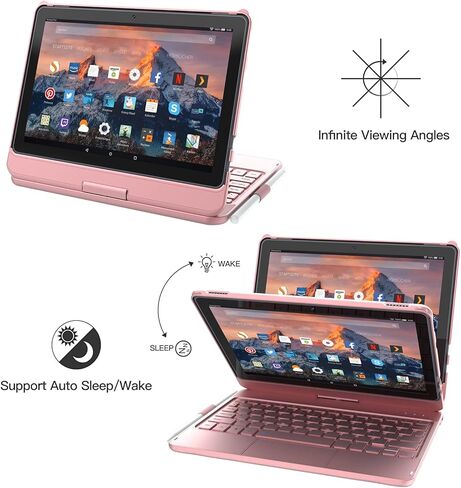 لوحة مفاتيح تعمل باللمس للكمبيوتر اللوحي Kindle Fire HD10 الجديد كليًا وFire HD10 Plus (متوافق فقط مع الجيل الحادي عشر، إصدار 2021) حافظة لوحة مفاتيح قابلة للدوران 10.1 بوصة - 360 درجة، رفيعة ومحمية للكمبيوتر اللوحي Fire HD10 (2021) in Saudi Arabia