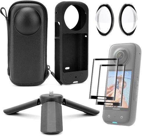 5 in 1 Camera Protective Accessories Kit for Insta360 X3 - with Protective Case, Small tripod, Silicone Protective Case, Tempered Glass Protective Film, Sticky Lens Guard in Saudi Arabia