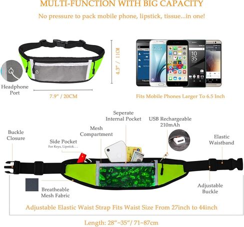 Sport Fanny Pack LED Running Belt Waist Bag Safty Glowing Waistband for Men and Women USB Rechargeable Light up Fitness and Running Gear for Phone Holder Jogging Pocket Belt in Saudi Arabia