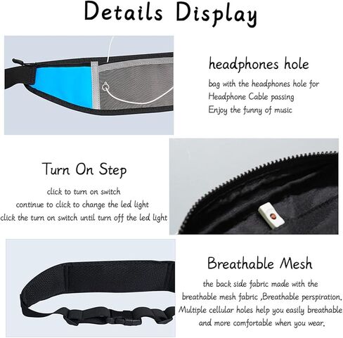 الرياضة فاني حزمة LED تشغيل حزام الخصر حقيبة الأمان متوهجة حزام للرجال والنساء USB قابلة للشحن تضيء اللياقة البدنية والجري والعتاد لحامل الهاتف الركض حزام الجيب in Kuwait