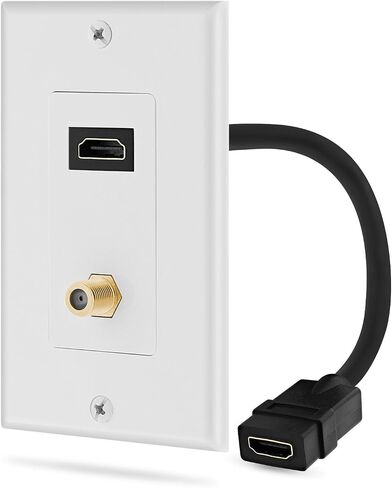 HDMI Coaxial Wall Plate 4K, Fosmon 1-Port 4K HDMI Cable Cord with Ethernet + 1 Port F Connector Coax Keystone for HDTV, Home Theater, DVD, Xbox, PS3/PS4, Nintendo Switch in Saudi Arabia