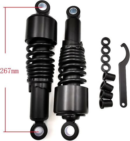 طقم خفض الصدمات الخلفية 10.5 بوصة 267 مم متوافق مع Harley Sportster 883 1200 1988-2003 & 2004-202 (أسود) in Kuwait