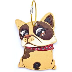 Luggage Tags for Suitcases, Faux Leather Cute & Funny Travel Suitcases Tag with Airtag Holder Set,ID Label,Stainless Steel Loop (Cartoon-J)