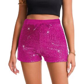 Womens Sequins Shorts A Line High Waist Elastic Sparkly Night-Out Shorts Clubwear Party Short in Kuwait