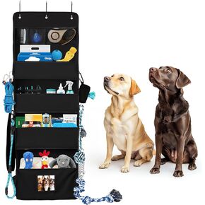 Dog Storage Organizer Hanging Over the Door, Dog Toy Box for Indoor Dog Cat, Dog Toy Storage Basket for Pet Supplies and Accessories Organization, Dog Treat Container for Dog Stuff (Dark Grey)