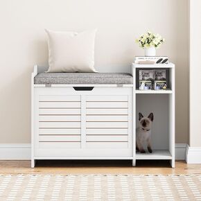 Cat Litter Box Enclosure Furniture with Top Opening and Cushion, Hidden Litter Box Cabinet with Storage, Privacy Cat Box Enclosure, Grey in Kuwait