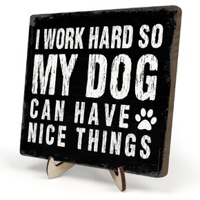 Dog Sign Desk Decor Wood Plaque Sign, In This Home We Narrate The Dog's Thoughts, Funny Gift for Dog Lovers, Wood Sign for Women Men Family Living Room Home Decor, 5.9 x 5.9 inche(Black+White)