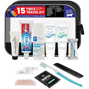 TrekTote 15-Piece Travel Toiletry Convenience Kit - Personal Care Travel Hygiene Essentials Bag with Unisex Toiletries. TSA-Approved Travel Size Kit for Men and Women with Essential Toiletries.