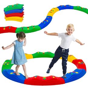 Balance Beam 8PCS Balance Stepping Stones for Kids Non-Slip Wavy Interlocking Stepping Stones Set Balance Blocks Obstacle Course Colorful Sensory Toys for Toddler Indoor & Outdoor Fitness Equipment Build Coordination and Strength