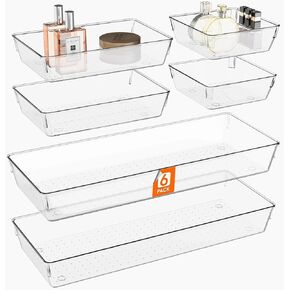 Large Clear Drawer Organizer Set, 3-Sizes Desk Drawer Organizers Trays with Non-Slip Silicone Pads, Storage Bins for Makeup, Office, Kitchen Gadgets Utensils, Bedroom, Tools, Bathroom
