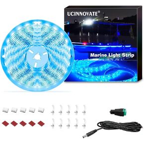 UCINNOVATE 16.4ftLED Boat Light Strip, Marine Waterproof LED Strips, Boat PontoonInterior Light for Boat Deck Light, Accent Light, Courtesy Interior Lights, Fishing Night,12V (Blue)