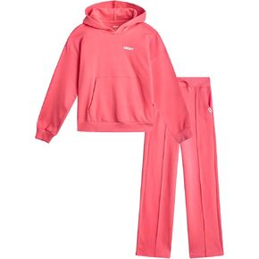 DKNY Girls' Jogger Set - 2 Piece Soft Fleece Athletic Pullover Hooded Sweatshirt and Jogger Sweatpants for Girls (Sizes:7-12) in Kuwait