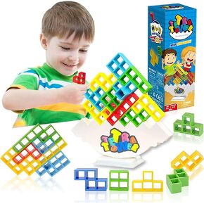 32 Pcs Tetra Tower Stack Games Board Games for 2 Players+ Family Games, Parties, Travel, Kids & Adults Team Building Blocks Toy (32pcs)
