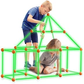 VEVOR Fort Building Kit for Kids, 180PCS STEM Building Toys, Educational Gift for 4 5 6 7 8+ Year Old Boys & Girls, Indoor Outdoor Play Tent Builder Set Construction Toys with 120 Rods and 60 Balls
