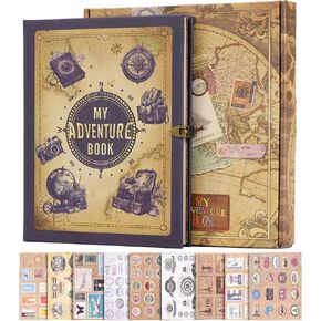 Adventure Book 124 Pages 9.4 * 8.3 Inch Scrapbook Photo Album,Retro Style Embossed Letter Cover Travel Diary Journal Scrap Book For Couples