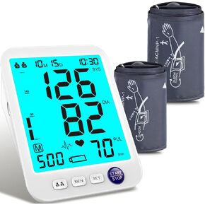 Blood Pressure Monitor Upper Arm Large LED Backlit Screen 1000 Sets Memory Automatic Digital BP Machine Adjustable BP Cuff