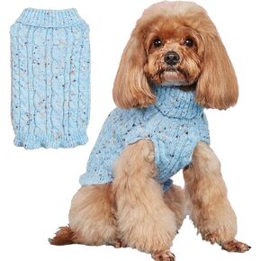 Fleece Turtleneck Dog Sweater for Small Dogs Cats Knit Soft Warm Puppy Clothes Winter Pet Pullover Outfits Doggy Knitwear Suéter para Perros (Large, Purple)