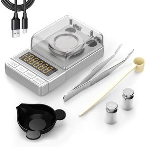 مقياس مليجرام رقمي من MAXUS 50 جم/0.001 جم، مقياس Mg مدمج مع وزن معايرة 20 جم وملحقات، مقياس مسحوق أسود لإعادة التحميل in Kuwait