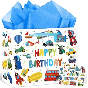 Large Frozen Gift Bag Snowflake Winter Birthday Favors Bags with Greeting Card and Tissue Paper Frozen Snowflake Castle Wrapping Paper Bags for Kids Girls Boys Birthday Party Decorations Supplies