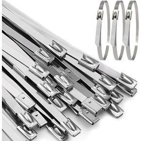 Heavy Duty Metal Zip Ties-50PCS, 16 inch, Silver-Max Weight 337lbs-Outdoor Use-304 Stainless Steel-for Home Improvement, Machinery, Vehicles, Farms, Cables, Fence