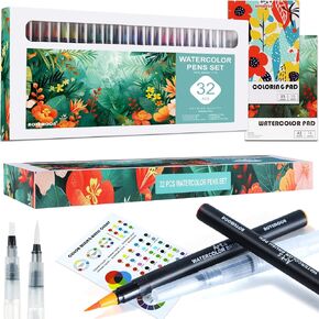 Watercolor Art Supplies Gifts for Girls Teens Beginners, 60 Watercolor Pens Set Includes 52 Vivid Colors Real Calligraphy Watercolor Brush Pens, 4 Water Pens, Watercolor Book and Coloring Book