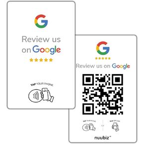 Google Review Tap Card (3pack) by NUUBIZ - NFC and QR Code Review Card - All Phones Compatible-Digital Business Card to Boost Review -Promote Your Brand - white