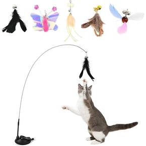 Interactive Cat Toy with 5 Replaceable Feathers, an Indoor Automatic Cat Toy for Cat, Valuable Cat Chase Toy to Promote Exercise and Reduce Stress