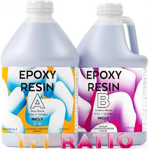 INCLY 2 Gallon Crystal Clear Epoxy Resin Kit, High Gloss & Bubbles Free Resin Supplies Coating & Casting Resin for Table Top, Countertop, River Table,Wood, Jewelry Making, Art Craft, Self Leveling 1:1
