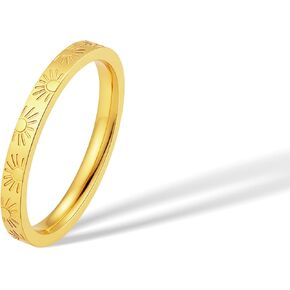 Sunshine Ring for Women Men, 2mm 18k Sun Engraved Gold Plated Titanium Stacking Ring You Are My Sunshine Statement Band Ring