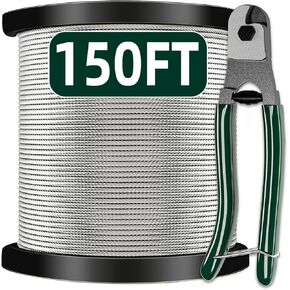 1/8 Stainless Steel Cable with Cutter7x7 Strands Construction,T316 Stainless Steel for Deck Railing,Porch Fence,String Lights Hanging Wire 300FT