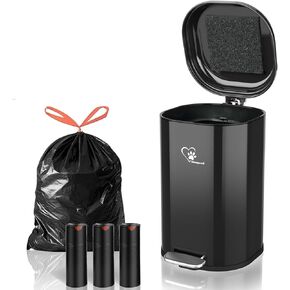 Dog Poop Trash Can Outsides, 18L/4.76 Gal Portable Waste Bin with Lid and Removable Inner Odor Control for Indoor Outdoor Dog Waste Station for Bathroom &Kitchen -45 Waste Bags