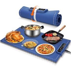Vieshful Electric Warming Tray, Silicone Heating Mat for Food, Foldable Food Warmer, Full Surface Heating Plate, 3 Temperature and Timing Levels for Gatherings Parties Holidays Buffet Everyday Use
