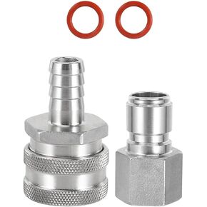 Beer Quick Disconnect Set Brewing Connector Kits, Stainless Steel 1/2 NPT Male Quick Disconnect 1/2" Female Quick Disconnect Fittings for Wort Pumps & Chiller with Sealing O-Ring (2 Pairs)
