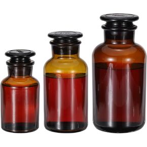 PATIKIL Reagent Media Bottle, 30/60/125ml Glass Wide Mouth Reagent Media Storage Bottle with Glass Ground Stopper for Lab Water Reagent Liquids, Chemistry, Science, Vase, Perfume, Amber