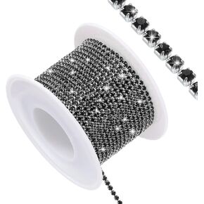 uxcell 11 Yard Crystal Rhinestone Close Chain Trim, Crystal Rhinestone Diamond Strips for Jewelry Making, Rhinestone Bling Sewing Embellishments, Rose Red Rhinestone with Silver Base