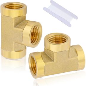 2pcs 1/4" Brass Tee Fittings 1/4" NPT Female Pipe to 1/4" NPT Male Pipe to 1/4" NPT Female Brass Barstock Street Tee Fittings 1/4 NPT Tee Pipe Fittings 3 Way for Joining Pipe