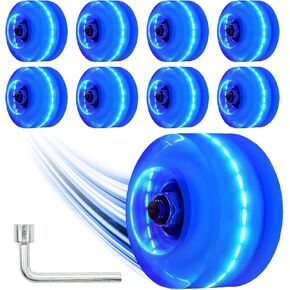 Nezylaf Light Up Roller Skate Wheels 8 Pack, 78A Hardness LED Skateboard Wheels with Premium ABEC-9 Bearings, Illuminating Roller Skate Accessories for Outdoor Indoor Quad Skates